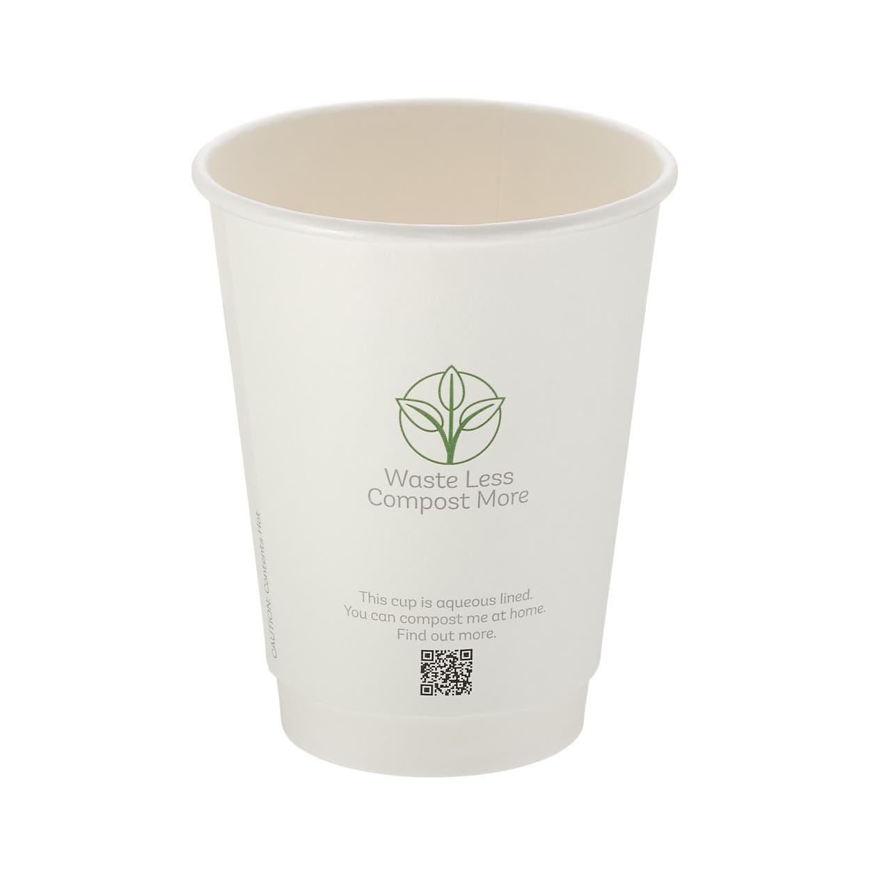 12oz White Double Wall Hot Cup (Aqueous Lined)
